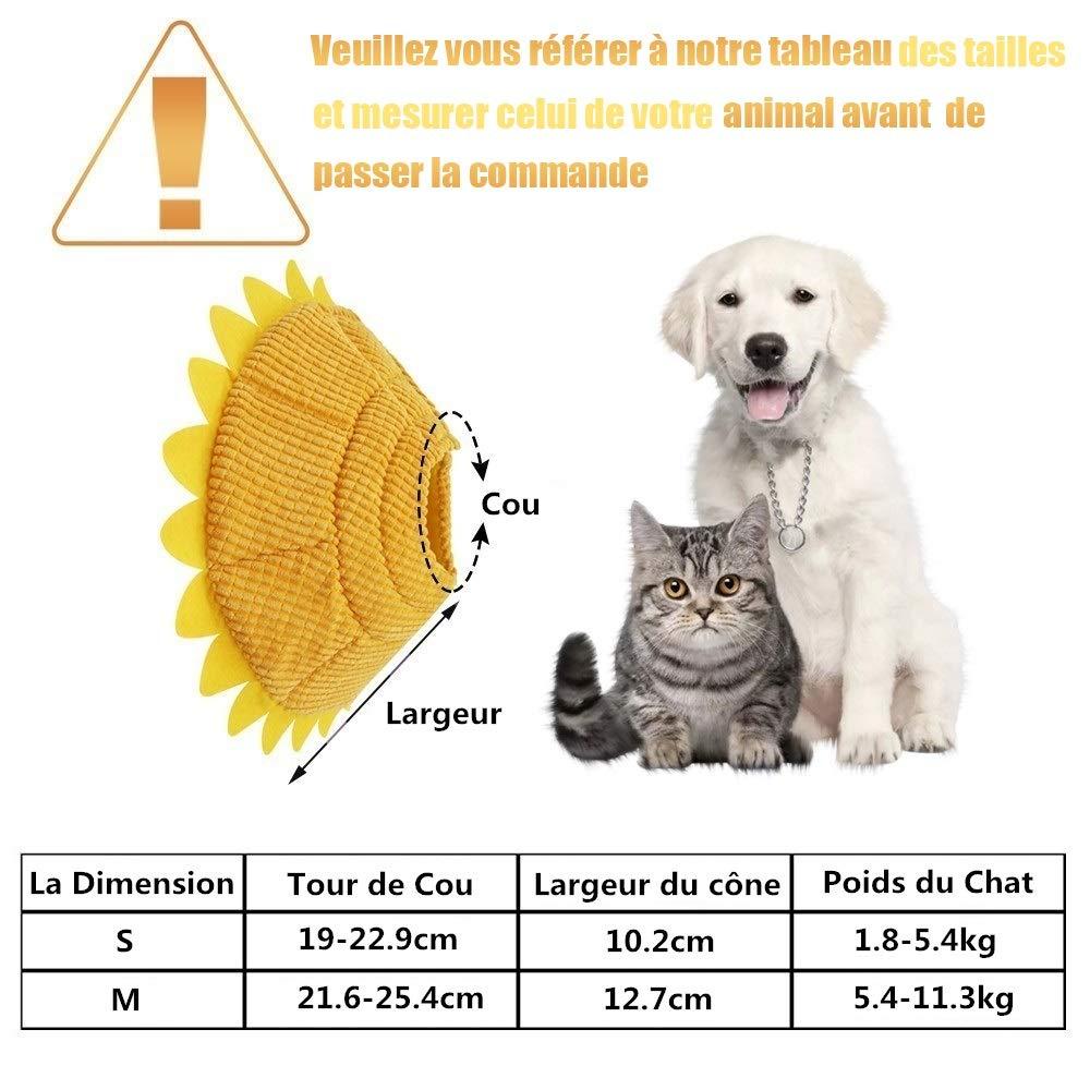 Lon nhỏ cho chó mèo, bảo vệ phục hồi mềm thoải mái cho gối bảo vệ cổ thú cưng và cổ áo có thể điều chỉnh với hoa văn hướng dương màu vàng