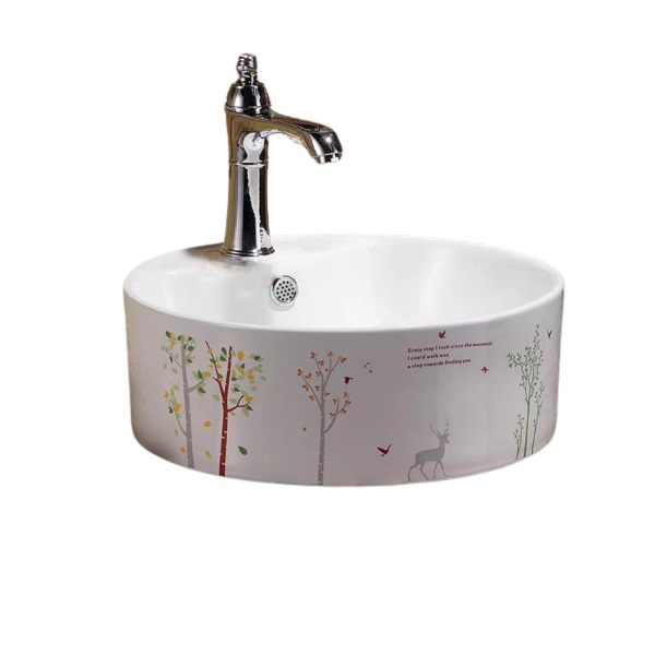 Chậu sứ lavabo để bàn màu trắng họa tiết xin xắn thích hợp phong cách giới trẻ