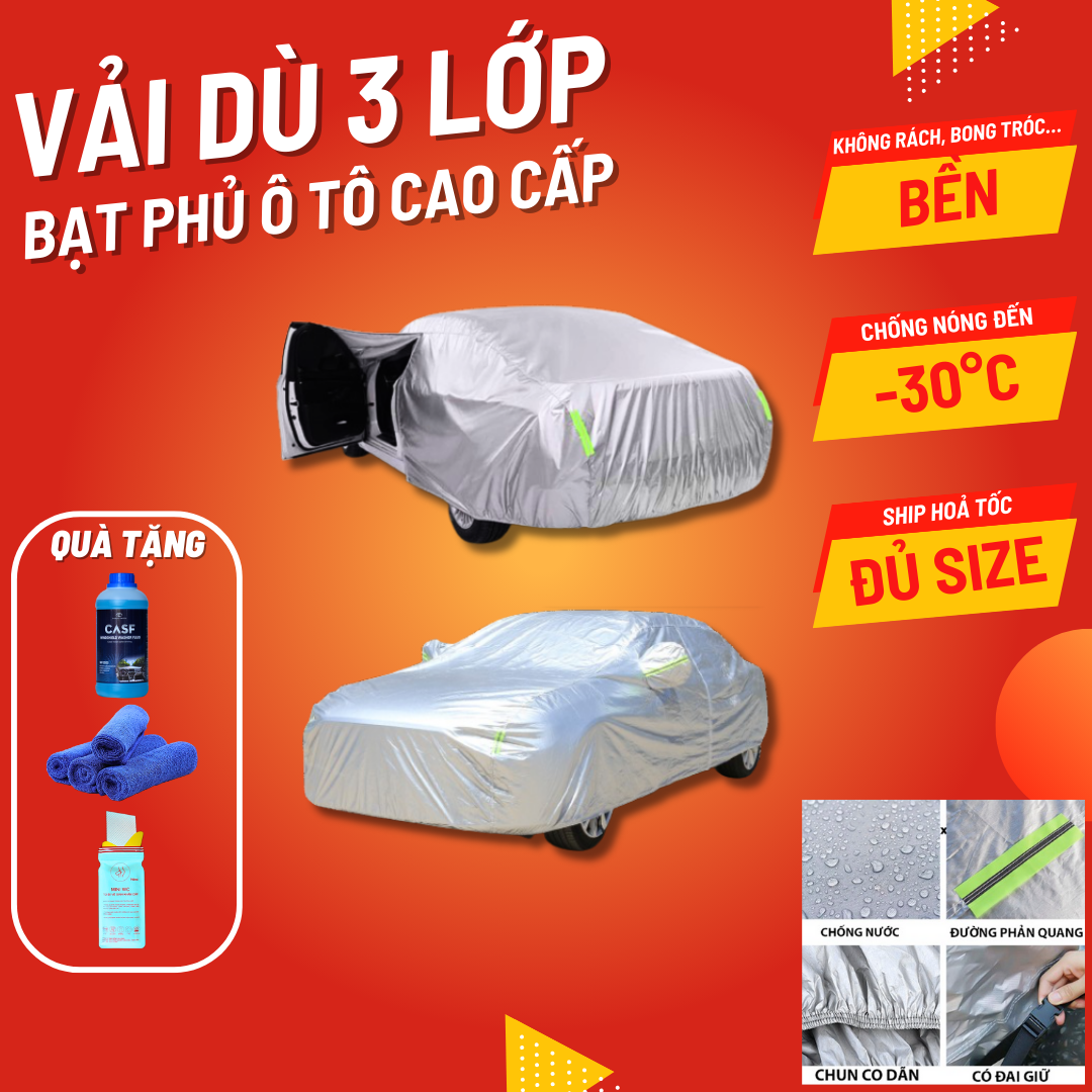 Bạt Phủ Xe Ô TÔ 7 Chỗ Được May Đo Theo Từng Kích Thước Dáng Xe, Bạt Trùm Xe Hơi Vải Dù Cao Cấp Chắn Nắng Mưa Hiệu Quả