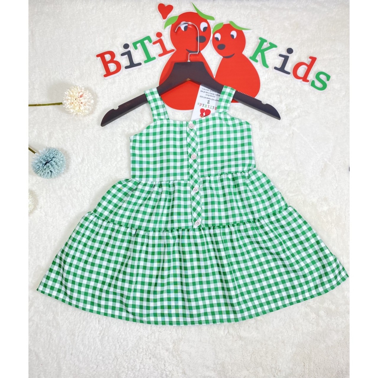 Đầm bé gái,váy trẻ em ,BITIKIDS, họa tiết caro size 0 đến 8 tuổi.