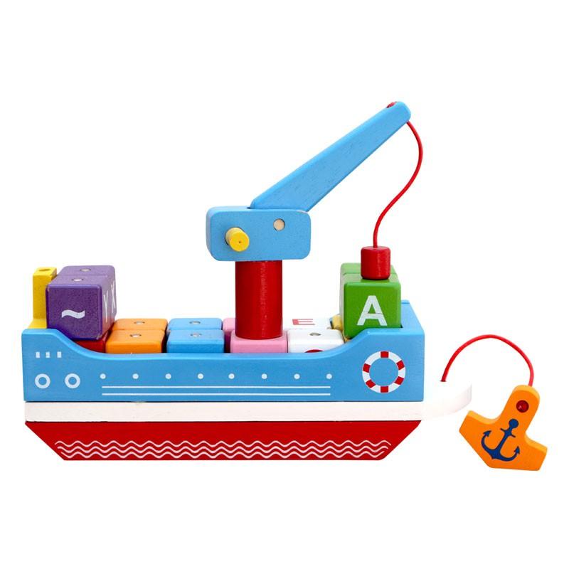 Thuyền tri thức đồ chơi bằng gỗ cho bé học chữ, số, hình đa năng