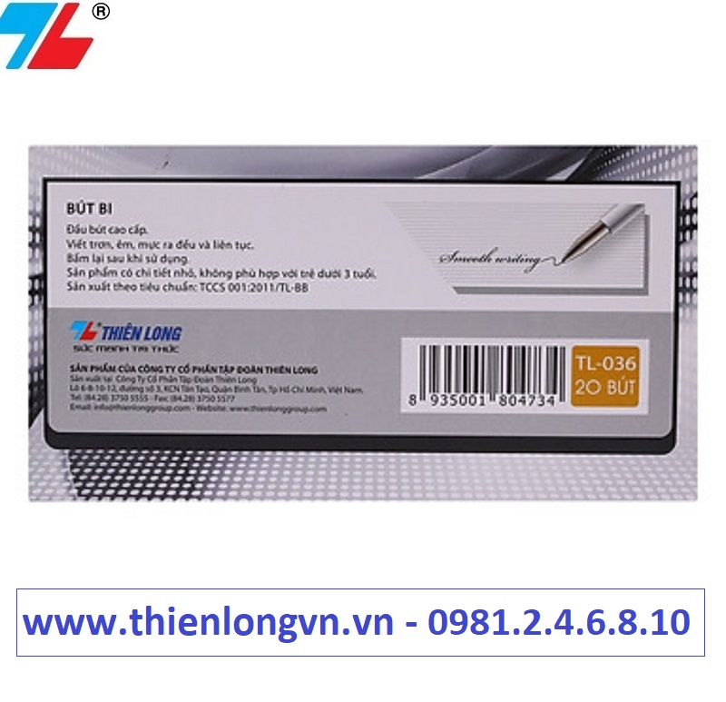 Hộp 20 cây bút bi 0.7mm Thiên Long - TL036 màu đen