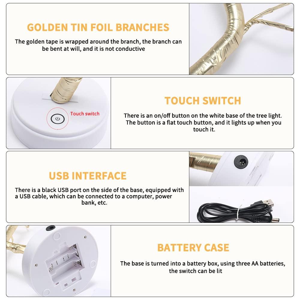 Đèn LED Tree, đèn Bonsai Tree Light Light, LED Light Tree USB / Pin Power cung cấp, cành linh hoạt ánh sáng cây, ánh sáng cây nhỏ, đèn cây cho lễ hội đám cưới tại nhà Giáng sinh