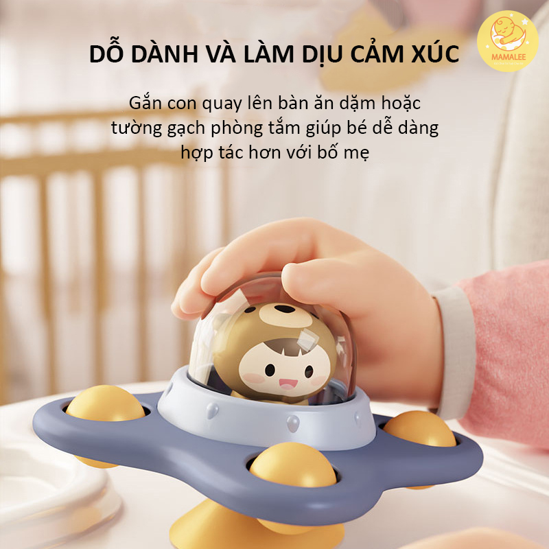 Chong chóng dính tường cho bé hình động vật, con quay spinner gắn bàn ăn dặm bộ 3 chiếc