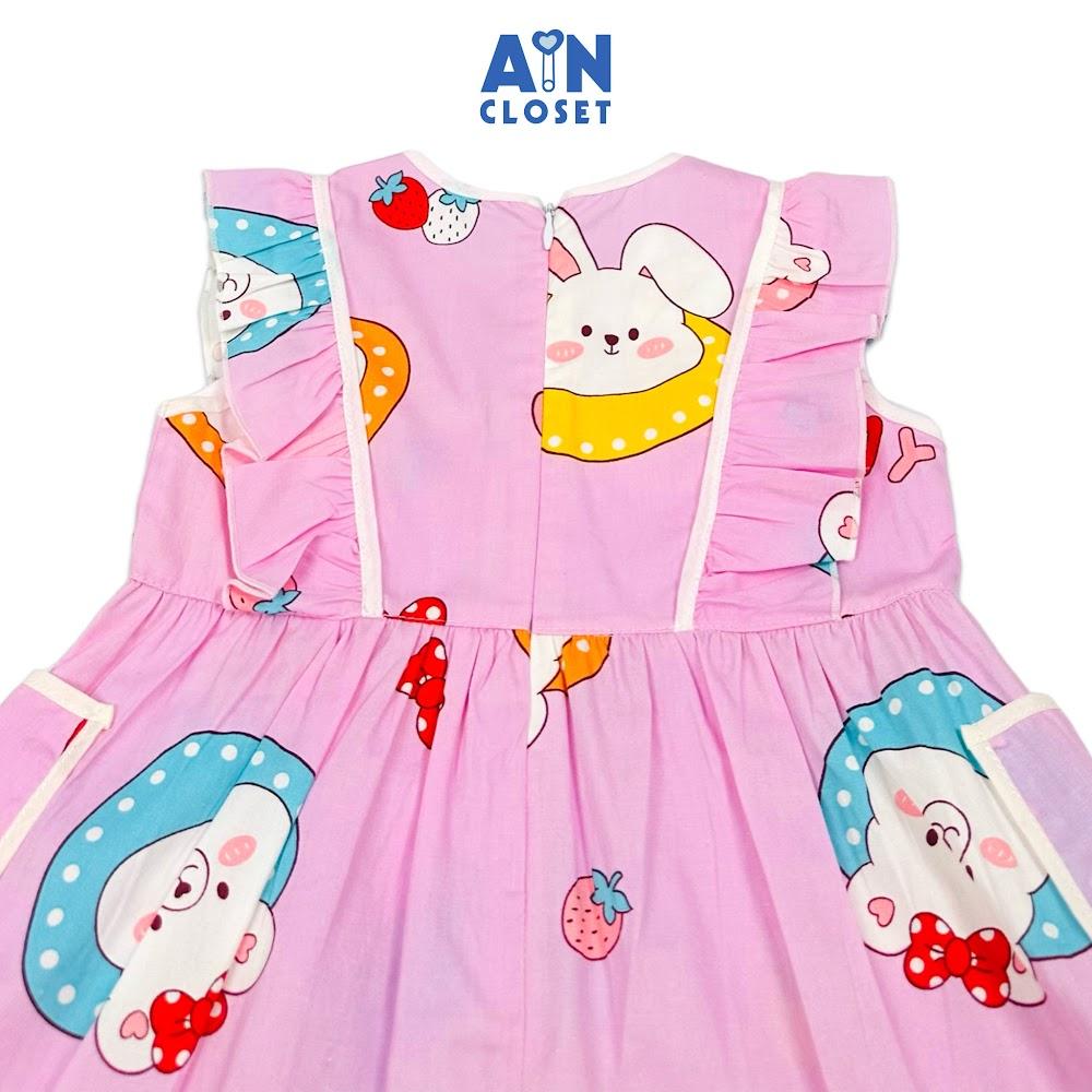 Đầm bé gái họa tiết Gấu Trắng nền hồng cotton - AICDBG3Q6CXR - AIN Closet