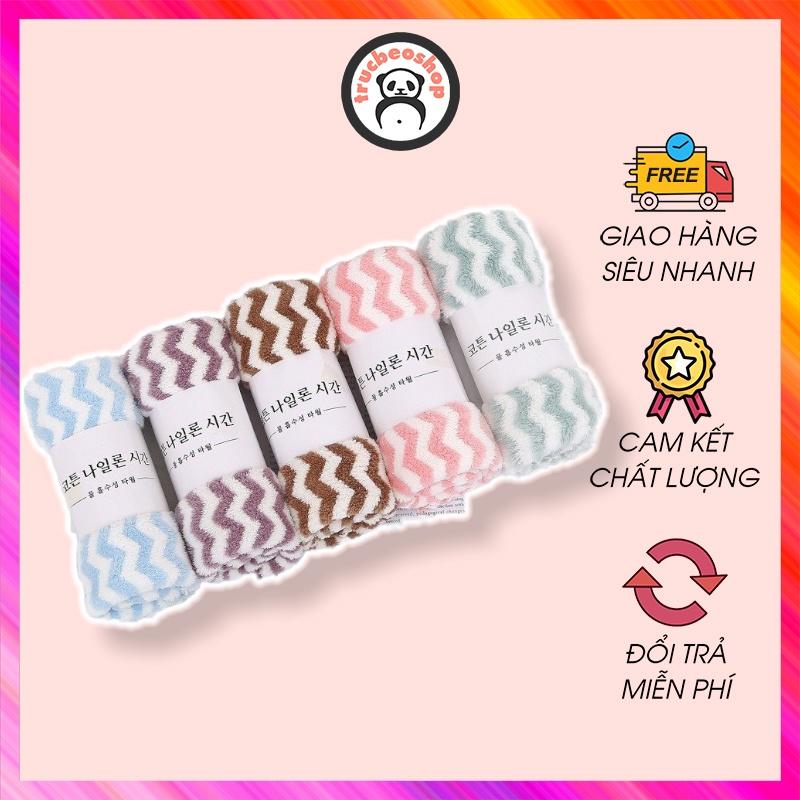 10 Khăn Mặt Kẻ Sọc Mềm Mịn Siêu Thấm Hút, Khăn Gội Đầu Xuất Hàn AT0690