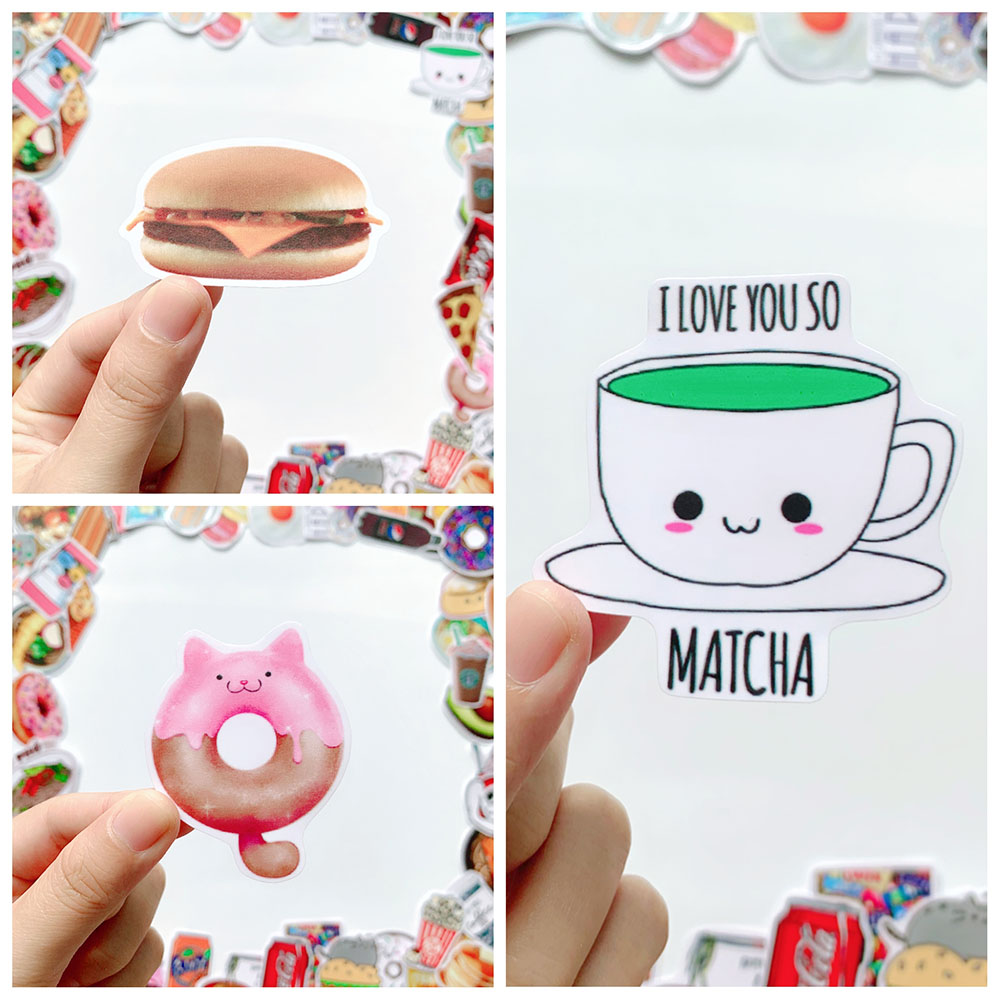 Bộ 20 Sticker Food Chủ Đề Món Ăn Uống Hình Dán Chống Nước Decal Chất Lượng Cao Trang Trí Va Li Du Lịch, Xe Đạp, Xe Máy, Laptop, Nón Bảo Hiểm, Máy Tính Học Sinh, Tủ Quần Áo, Nắp Lưng Điện Thoại