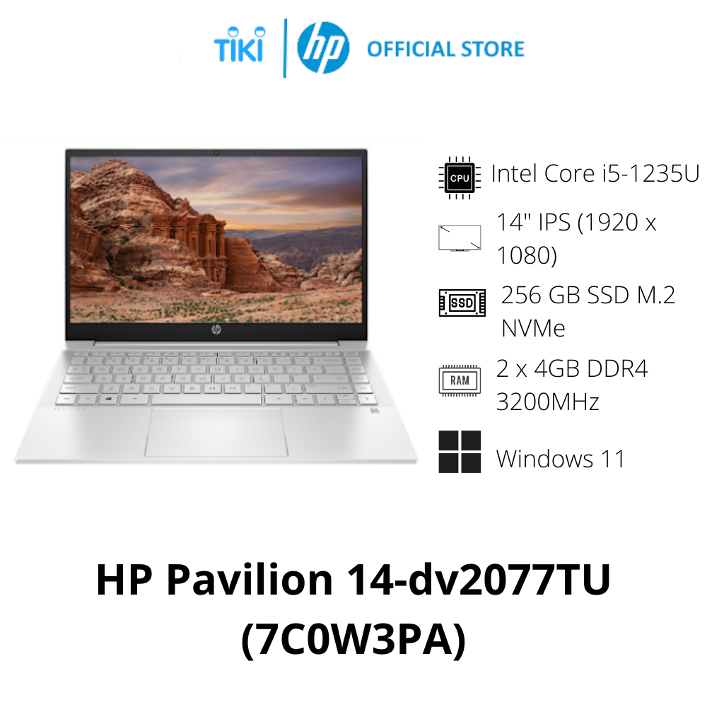 Laptop HP Pavilion 14-dv2077TU 7C0W3PA (Core i5 1235U/ 8GB/ 256GB SSD/ Intel Iris Xe Graphics/ 14.0inch Full HD/ Windows 11 Home/ Silver) - Hàng Chính Hãng