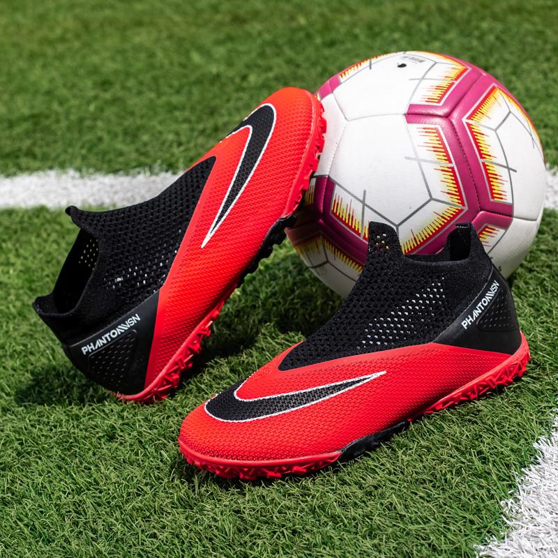 LRCLOVE dệt kim màu đỏ chuyên nghiệp unisex futsal giày bóng đá nam vớ giày bóng đá nam thể thao ngoài trời chống trượt giày bóng đá nam botas futsal