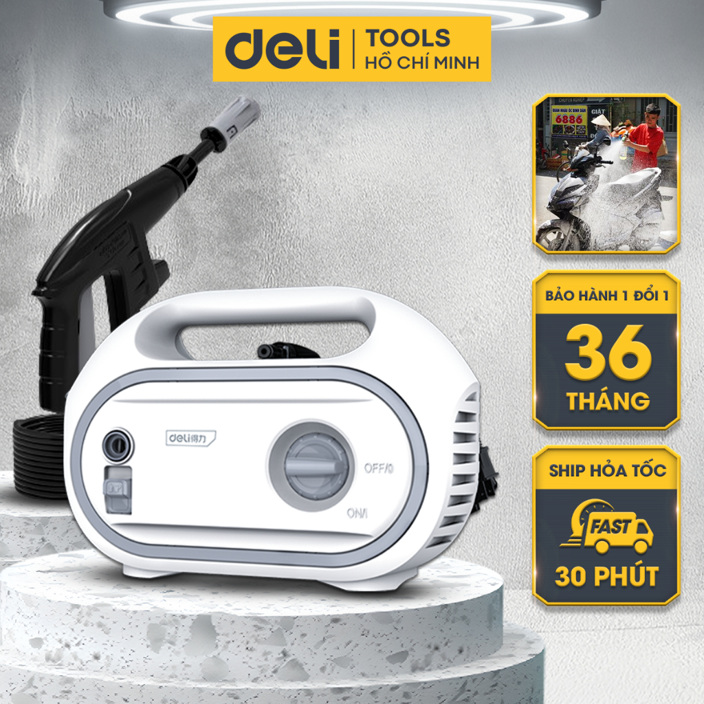 Máy Xịt Rửa DELI Áp Lực Cao 1400W - Bảo Hành 36 Tháng - Phun Rửa Đa Năng, Tối Đa Công Suất, Tiết Kiệm Điện Năng - Dáng Nằm