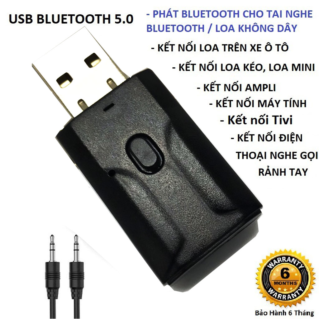 Thiết Bị Thu Phát Nhạc Không Dây VINETTEAM Usb Bluetooth 5.0 Âm Thanh Đa Chức Năng Jack 3.5mm Cho Loa Ô Tô Tai Nghe Bluetooth -Hàng Chính Hãng