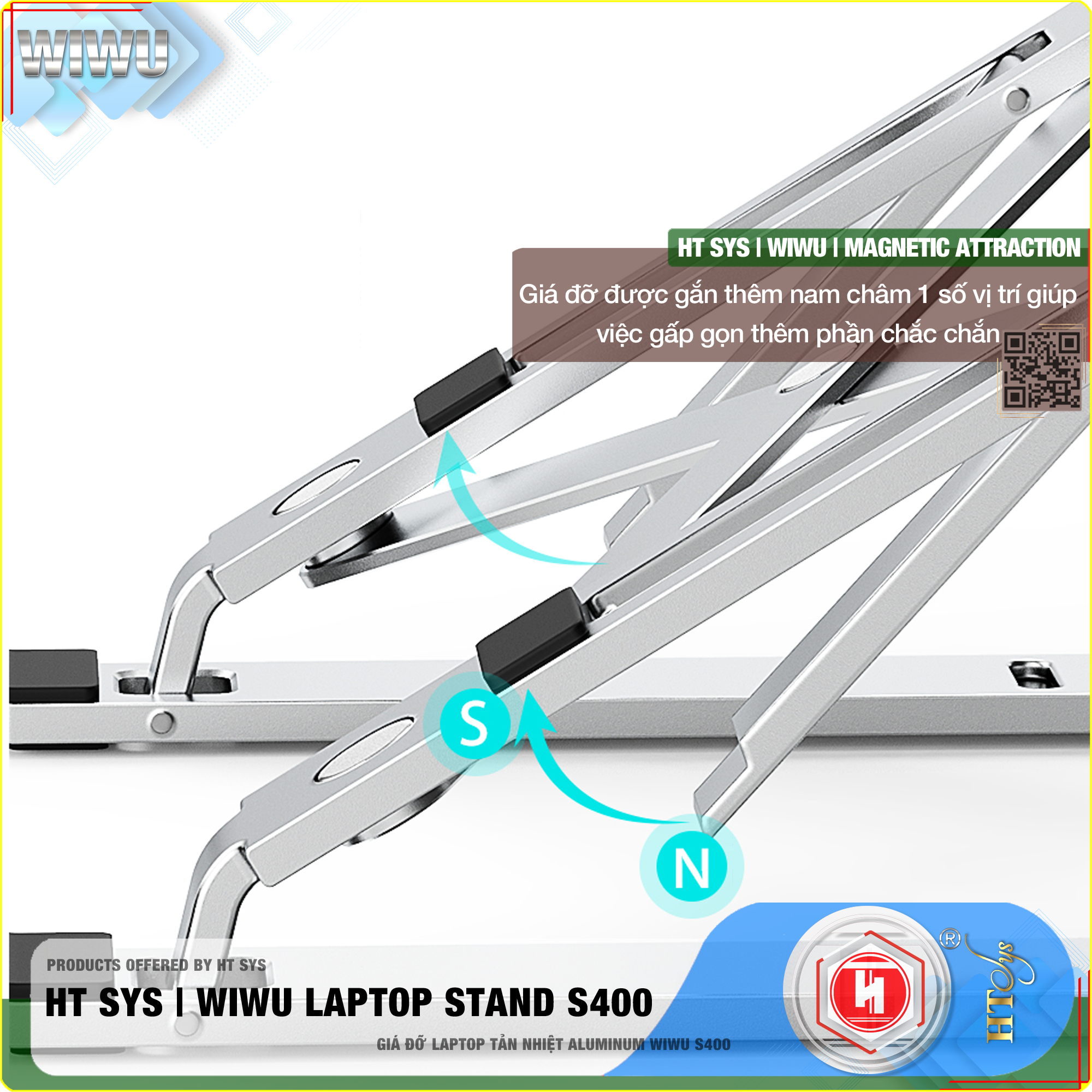 Giá đỡ laptop gấp gọn HT SYS wiwu LAPTOP stand S400-Hợp kim nhôm cao cấp-Đế tản nhiệt laptop, macbook, máy tính xách tay-06 Chế độ điều chỉnh góc độ-Hỗ trợ máy 13 inch đến 15,6 inch và tất cả máy tính bảng-[Hàng Nhập Khẩu]