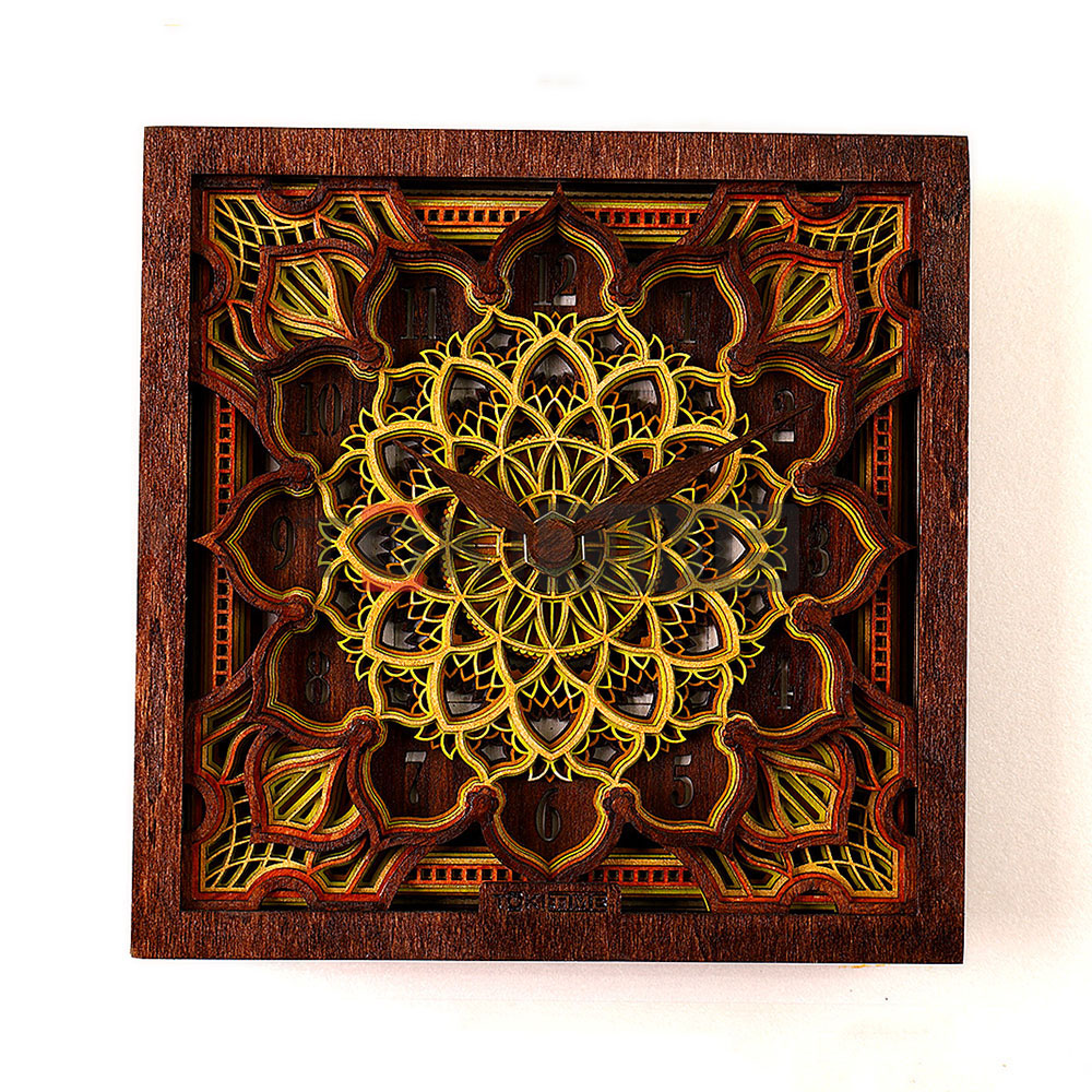 Đồng Hồ Gỗ Nghệ Thuật 3D - Khắc Laser - Kim Trôi