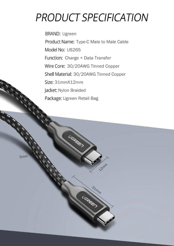 Ugreen UG50225US265TK 1.5M Dây USB Type-C sang USB 2.0 sạc và truyền dữ liệu - HÀNG CHÍNH HÃNG