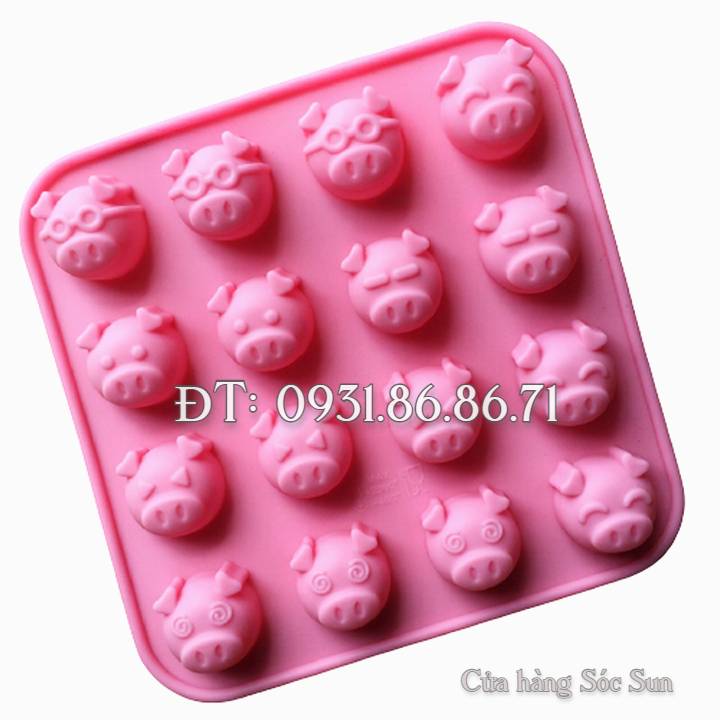 Khuôn silicon 16 mặt heo biểu cảm - Mã số 1328