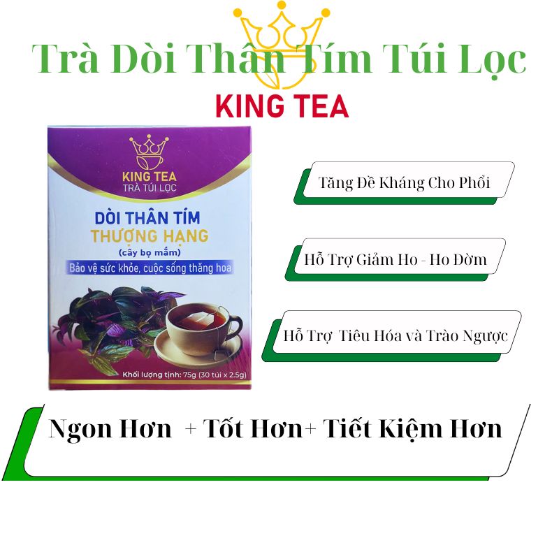 Trà Dòi Thân Tím Kingtea 30 túi lọc - Trà Dòi Tím - Bọ Mắm Tím - Giúp Giảm Ho Bổ Phổi Tăng Đề Kháng