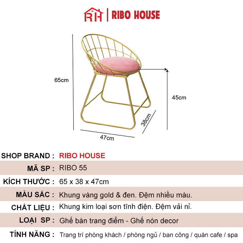 Ghế bàn trang điểm cao cấp RIBO HOUSE khung kim loại sơn tĩnh điện trang trí phòng ngủ phòng khách ban công RIBO55