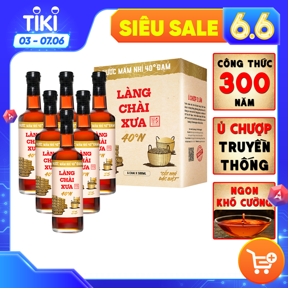 Đặc Sản Phan Thiết - Thùng 6 Chai Nước Mắm Nhỉ 40 Độ Đạm Làng Chài Xưa Chai Thủy Tinh 500Ml Ủ Chượp 2 Lần Không Chất Bảo Quản