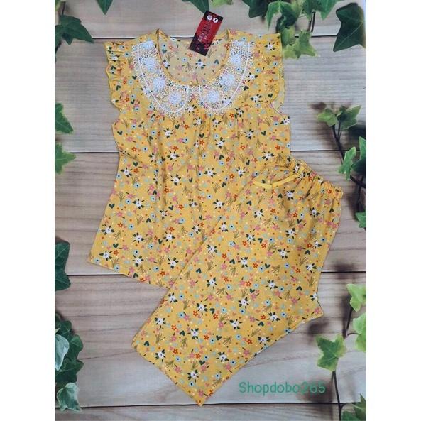 Đồ bộ nữ,đồ ngủ mặc nhà lửng vải lụa BL 62 hoạ tiết hoa nhí dễ thương size 45-65kg.