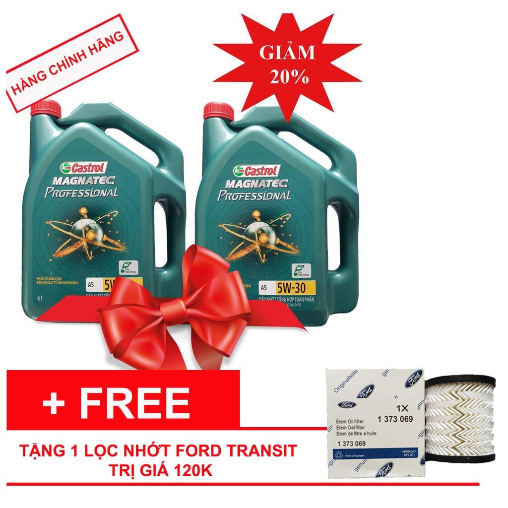 Bộ 2 dầu nhớt tổng hợp Castrol. Magnatec Professional 5W-30 tặng 1 lọc nhớt cho xe Ford Transit