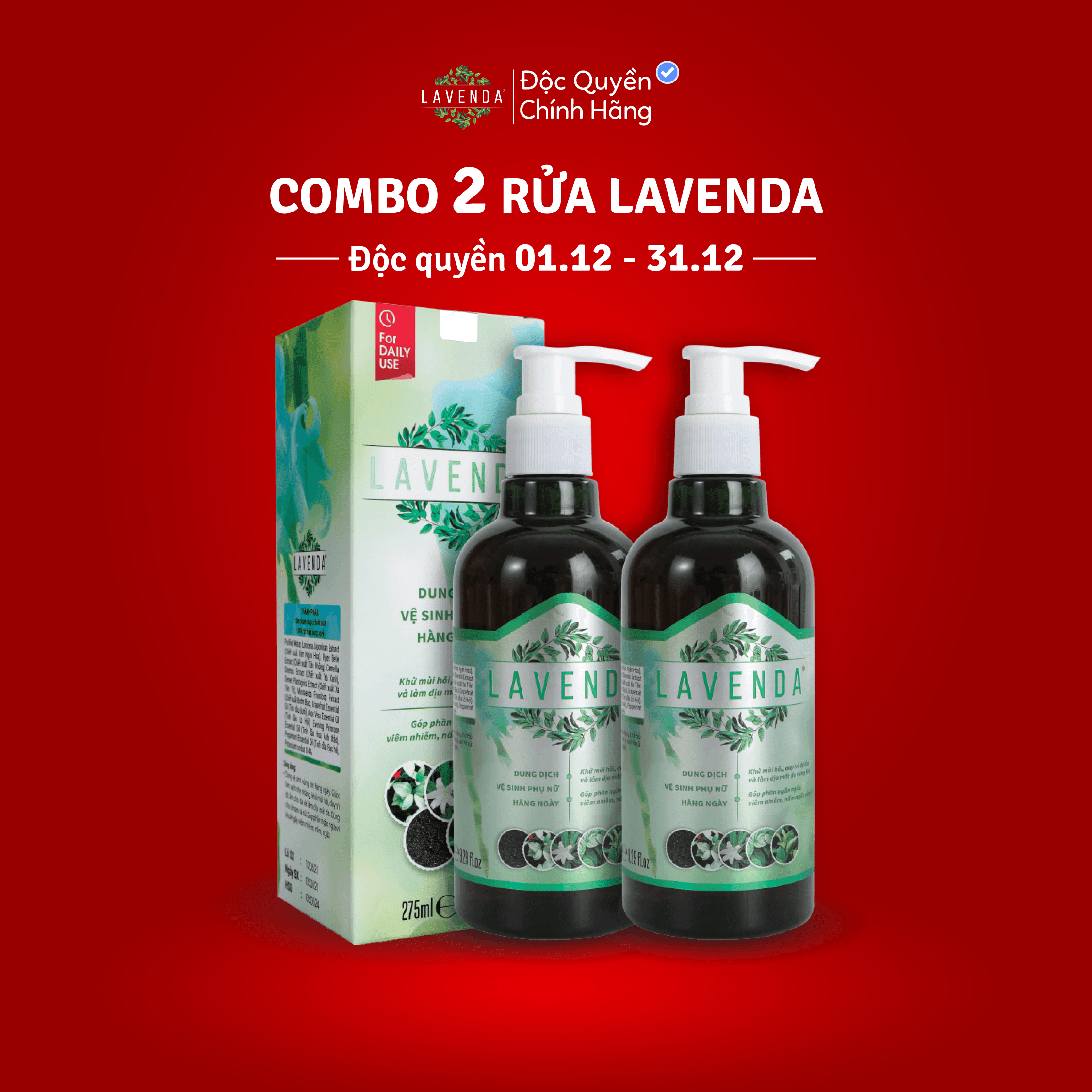 Combo 2 chai rửa LAVENDA làm sạch sâu, khử mùi hôi, khí hư, phòng ngừa bệnh phụ khoa