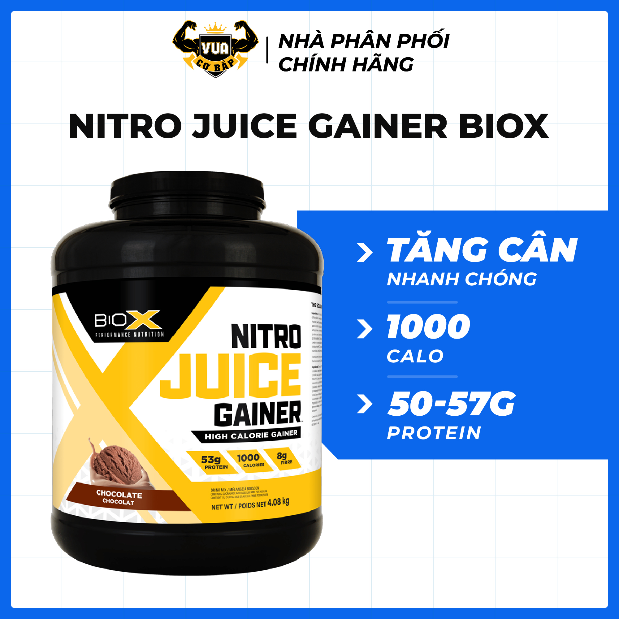 Sữa Tăng Cân Nitro Juice Gainer BioX Hộp 4.08Kg
