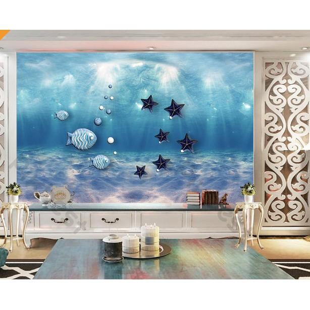 Tranh dán tường Thế giới nước trang trí phòng em bé, tranh 3d dán tường hiện đại MS667591