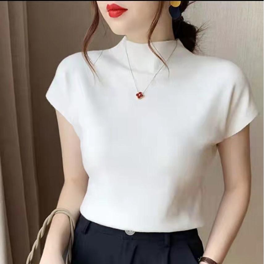 Áo len nữ tay hến dáng rộng ngắn tay cổ lọ 3 phân mềm mịn bo chun eo phong cách Hàn Quốc AL10