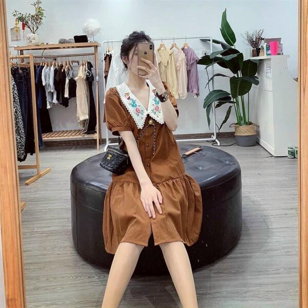 Đầm váy đính cúc cổ bèo dễ thương