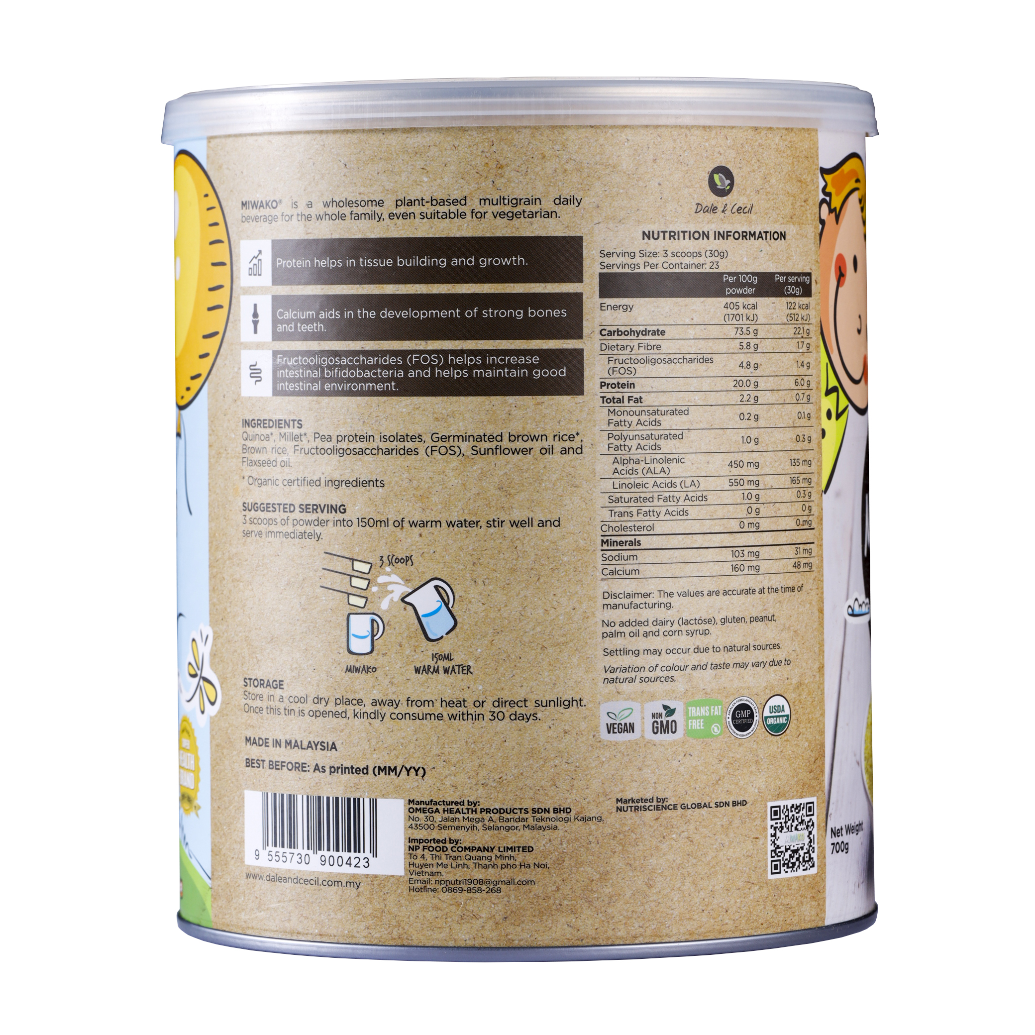 Sữa Hạt Miwako Vị Gạo Hộp 700g x 2 Hộp Nhập Khẩu Chính Hãng Malaysia, Sữa Thuần Chay Chuẩn USDA, Sữa Hạt Cao Cấp Cho Bé