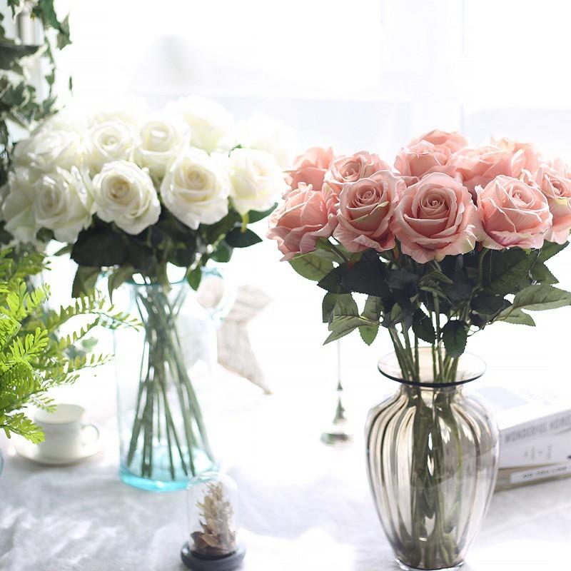 Siêu rẻ-Hoa giả-Hoa hồng nhung giống thật 99% 1 bông size lớn 51cm đường kính 8cm-Hoa lụa trang trí-Trà quý tộc
