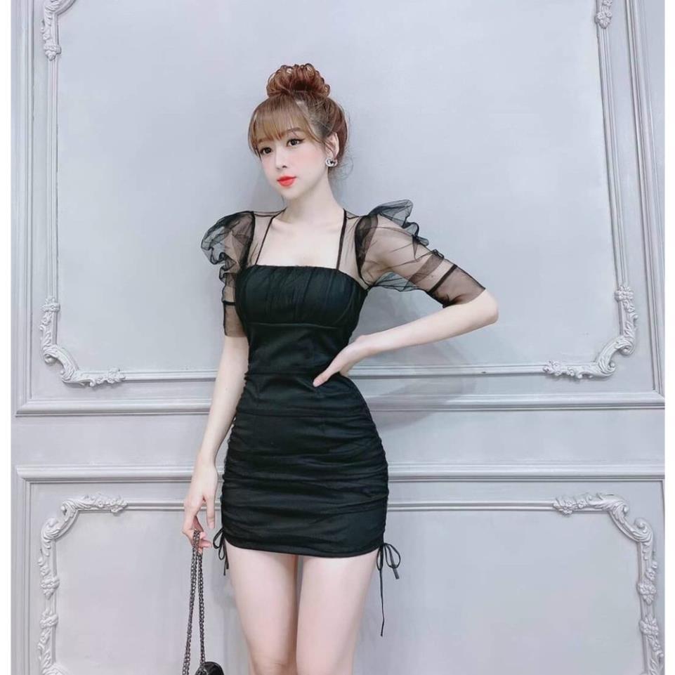 TASA Đầm váy body tay voan ( đen, nâu, trắng ) tôn dáng siêu xinh cho nàng thời trang nữ dạo phố dự tiệc