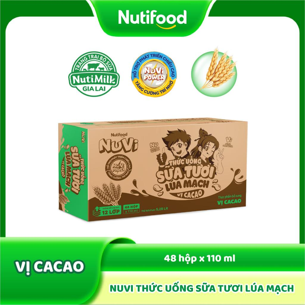 Thùng 48 hộp Sữa Tươi Lúa Mạch Nuvi Vị Ca Cao 110ml - Phát Triển Chiều Cao, Tăng Cường Trí Nhớ