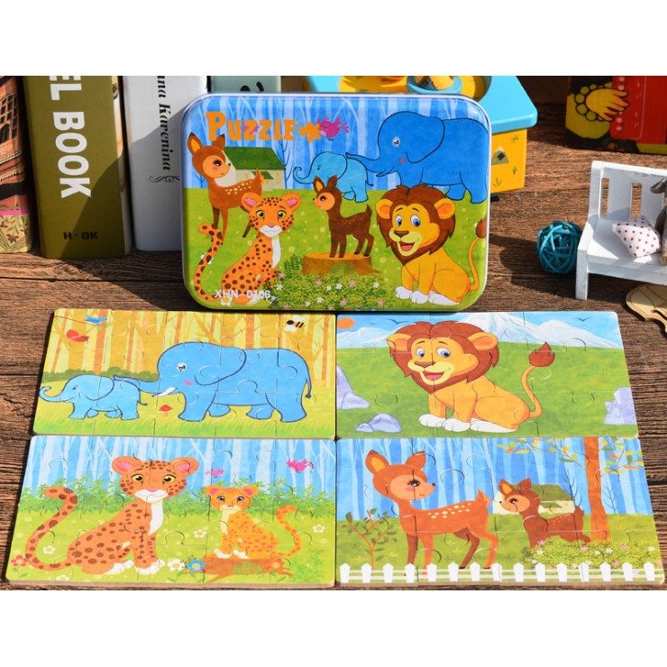 Ghép Hình Puzzle Tổng Hợp 4 Tranh - Động Vật Trong Rừng ( mẫu ngẫu nhiên )