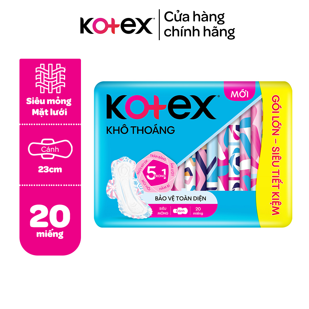 Băng vệ sinh Kotex khô thoáng siêu mỏng cánh 20 miếng