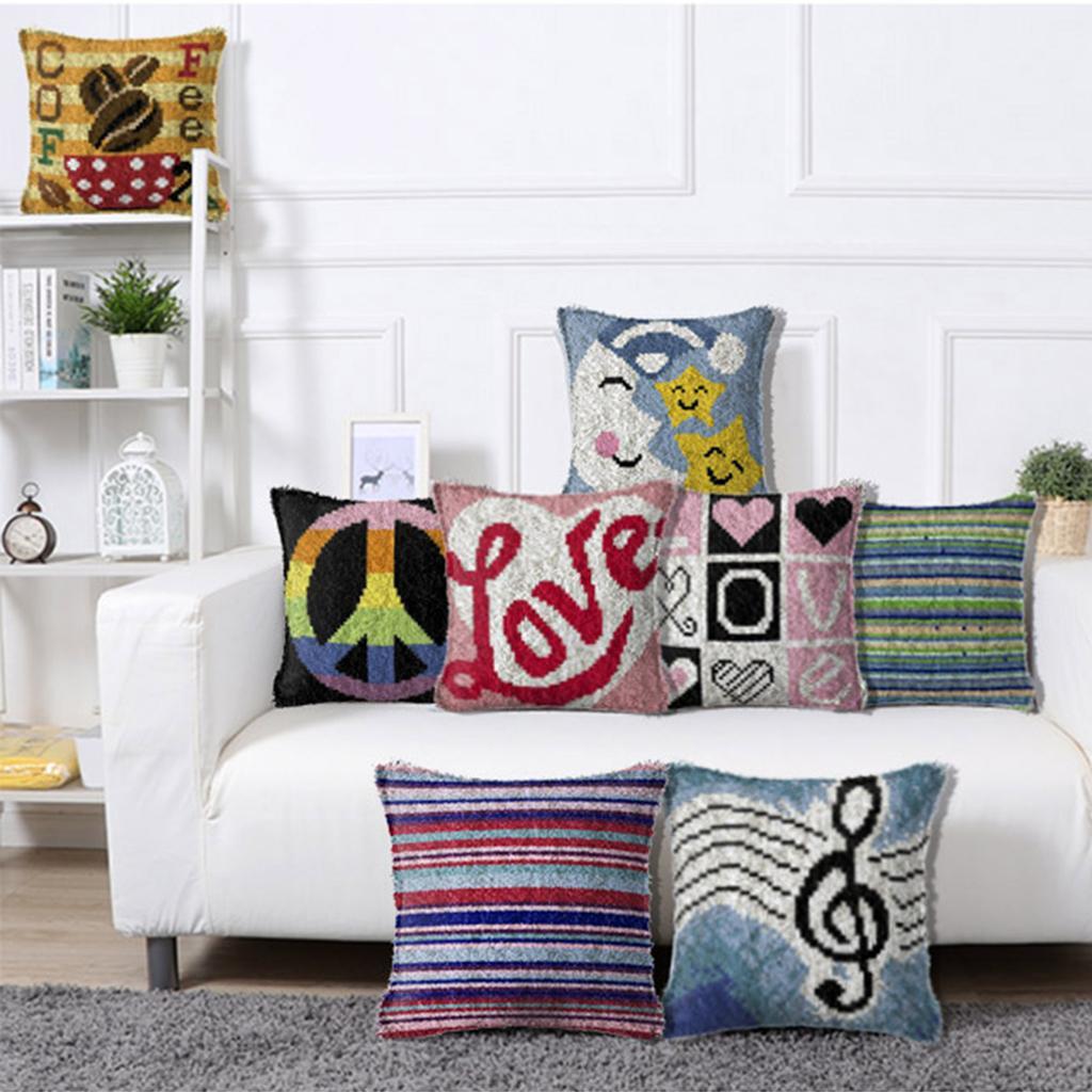 Latch Hook Kit DIY Cushion Cover Rug Carpet Making Embroidery Kit Rainbow