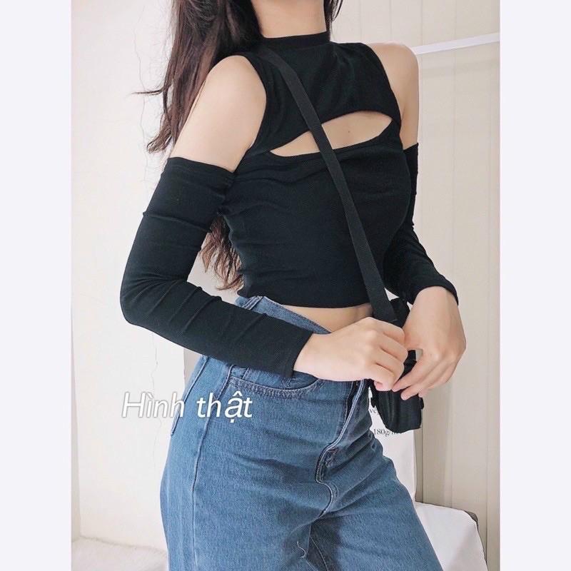 áo croptop tay dài cut out vai hở ngực siêu sexy hot cực kỳ-45N