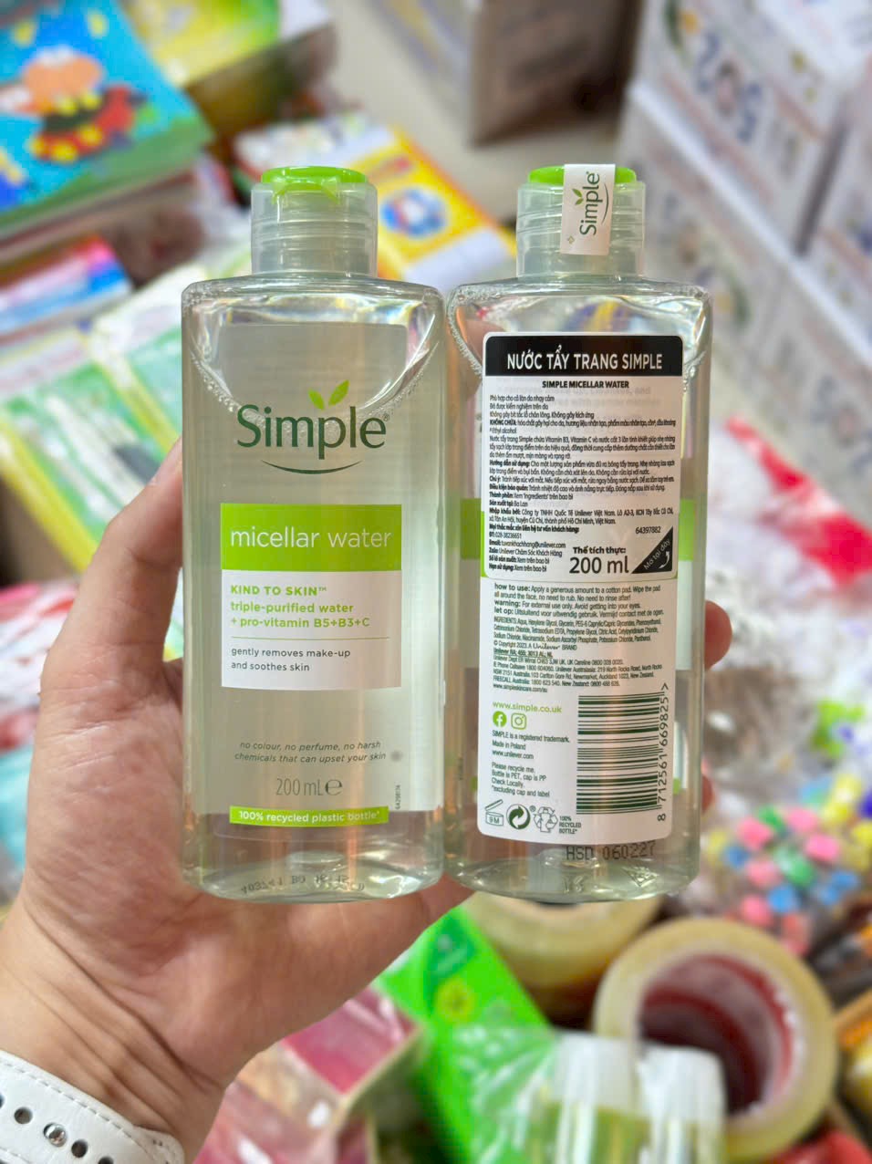Nước Tẩy Trang SIMPLE Micellar Water 200ml - 400ml - Làm Sạch Trang Điểm - Không Chứa Cồn Gây Khô Rát