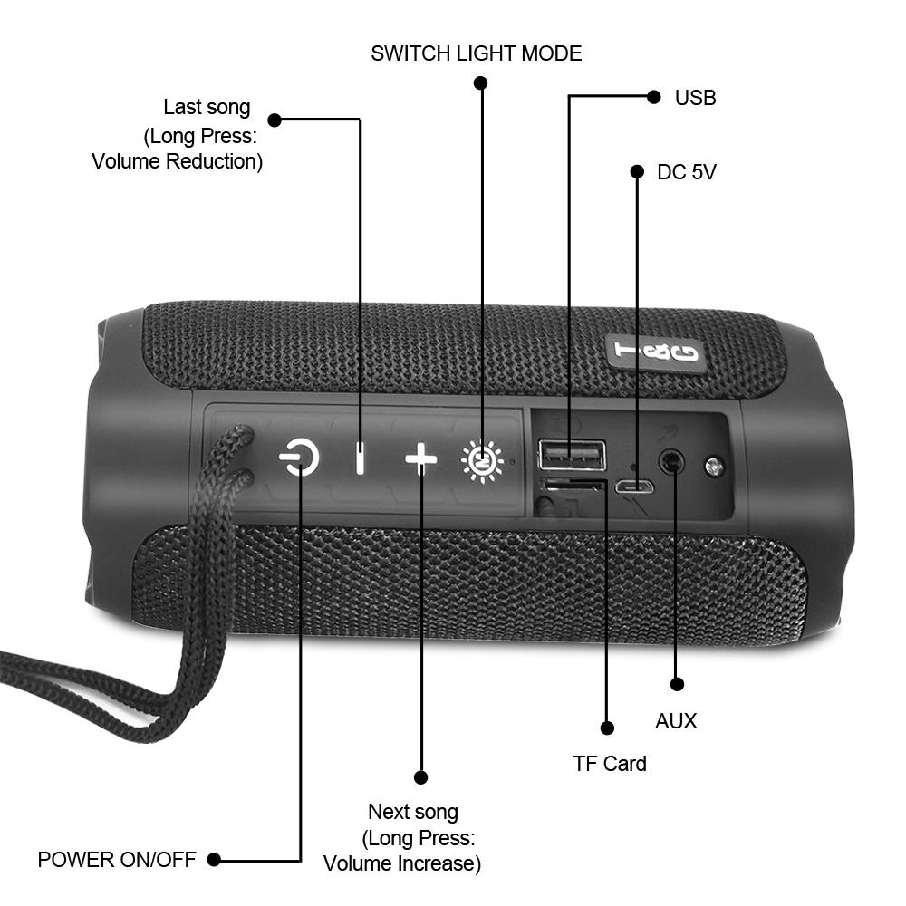 TG227 Di Động Bluetooth-Loa Bass Không Dây Có Đèn LED Màu Loa Siêu Trầm Ngoài Trời Chống Nước Cột Boombox Nhạc Stereo FM Color: Camouflage