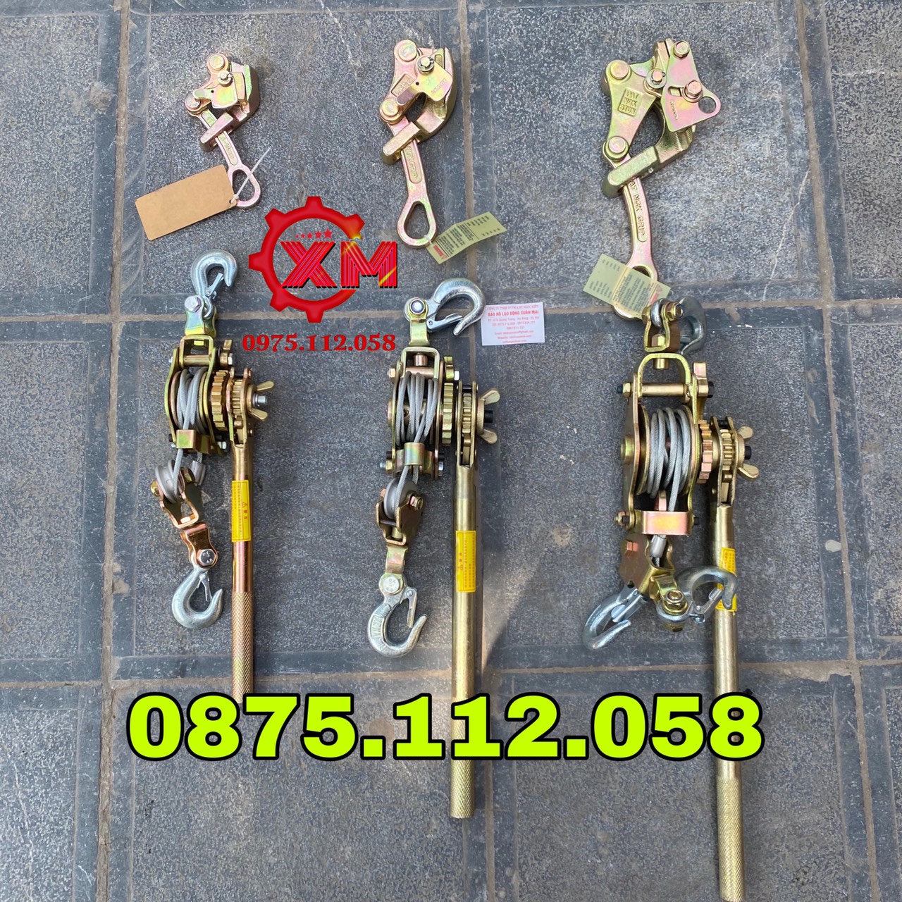 Pa lăng lắc tay cáp & cóc kẹp cáp 1 tấn