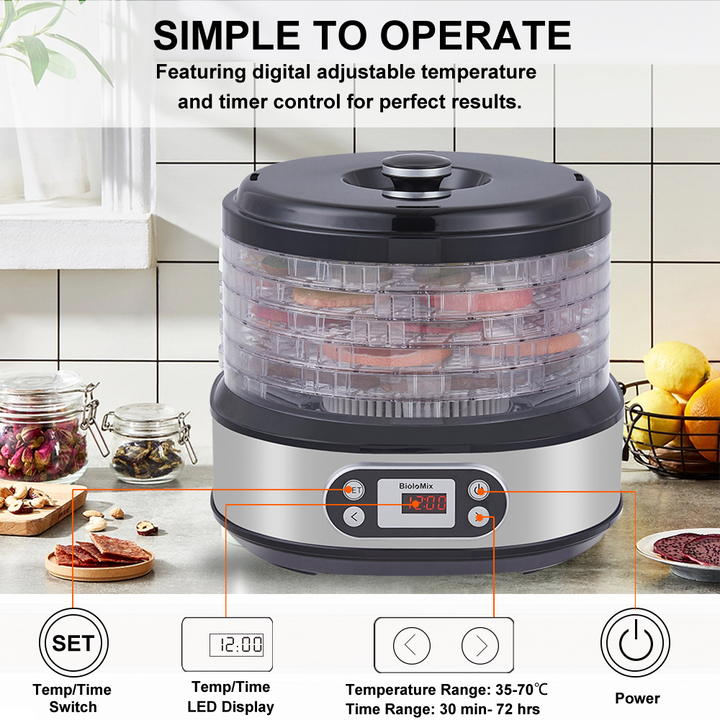 Máy sấy thực phẩm và trái cây Biolomix BFD806 BPA FREE, công suất 370-450W, 6 khay sấy riêng biệt - Hàng chính hãng, bảo hành 24 tháng