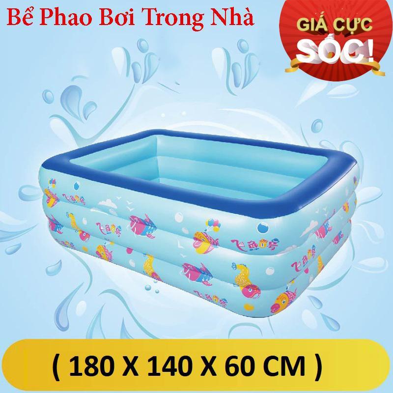 Bể bơi phao cho bé loại nào tốt,Bể bơi phao trong nhà, hình chữ nhật kích thước 180cm TẶNG KÈM BƠM