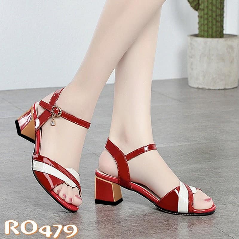 Giày sandal nữ cao gót 4 phân hàng hiệu rosata đẹp hai màu đen đỏ ro479