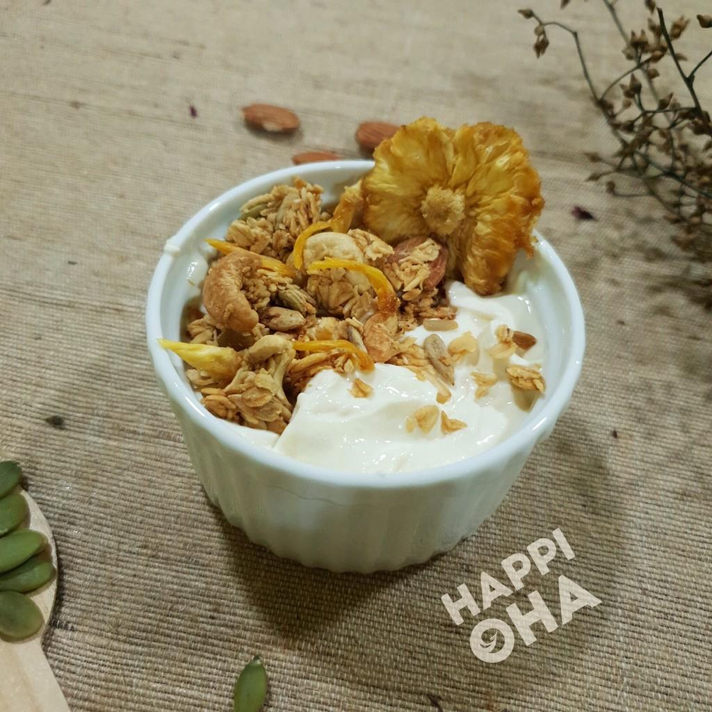 Granola Pineapple Mix HAPPI OHA - Ngũ Cốc Ăn Sáng/Ngũ Cốc Ăn Kiêng Không Đường Tinh Luyện Vị Dứa 240g/400g