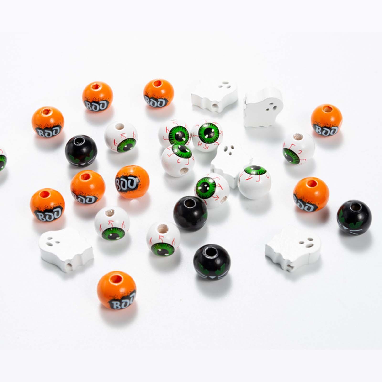40x Halloween Wooden Beads Handmade Wood Beads for Party Jewelry Making Home