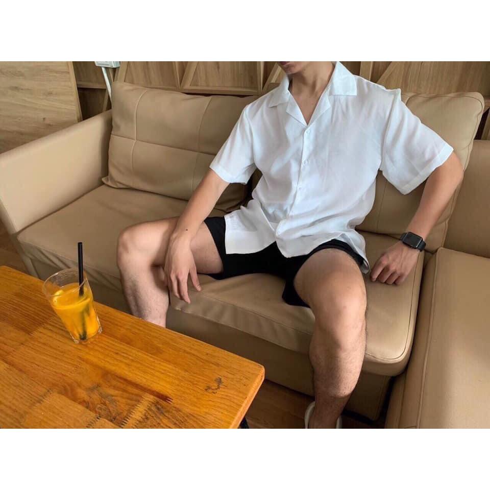 Áo Sơ Mi Trơn thun Cổ Vest Tay Ngắn Nam Cho Tomboy Trắng Đen Form Rộng Bigsize 100kg Unisex Cao Cấp Công Sở Nguyễn Nguyên