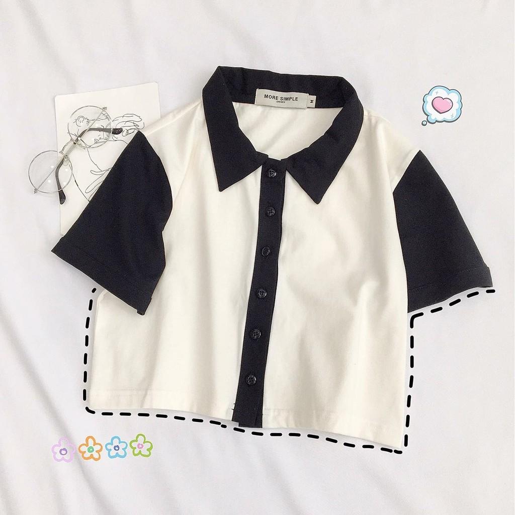 Áo Croptop Nữ ELIS Tay Ngắn Phối Màu Ulzzang (Ảnh Thật) - D23