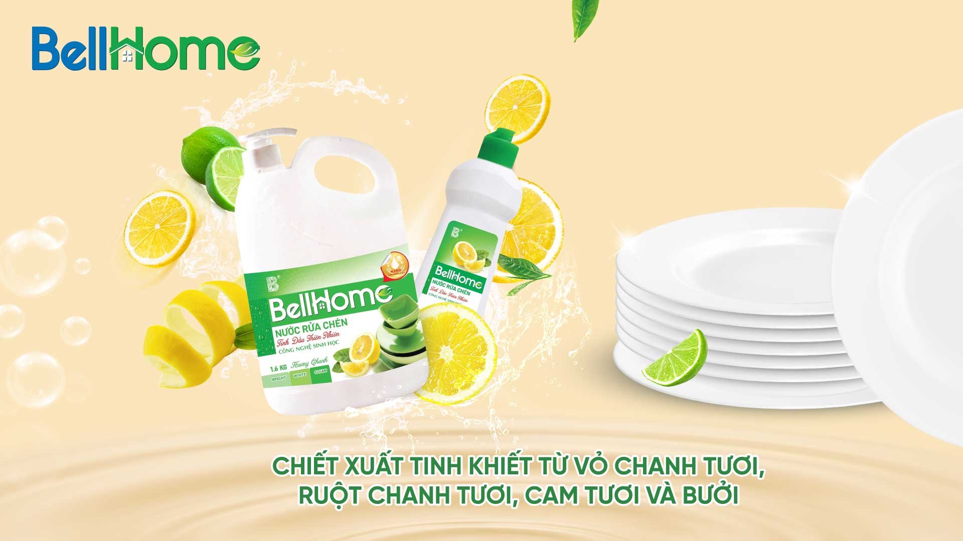 Nước Rửa Chén Công Nghệ Sinh Học Bell Home Hương Chanh 1,6 KG