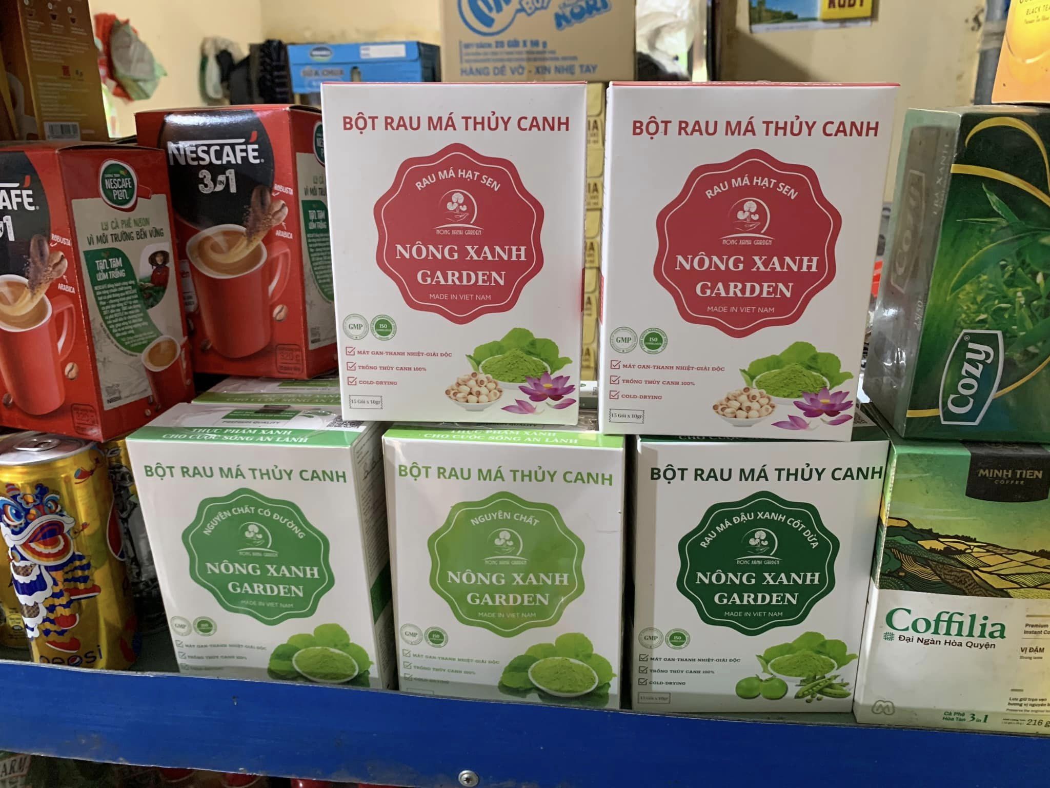 Nông Xanh Garden Combo 4 Hộp Bột Rau Má Thủy Canh Nguyên Chất + Nguyên Chất Có Đường + Đậu Xanh Cốt Dừa + Hạt Sen Hộp 15 gói hòa tan uống liền, dễ uống, thanh nhiệt, thải độc, làm đẹp da