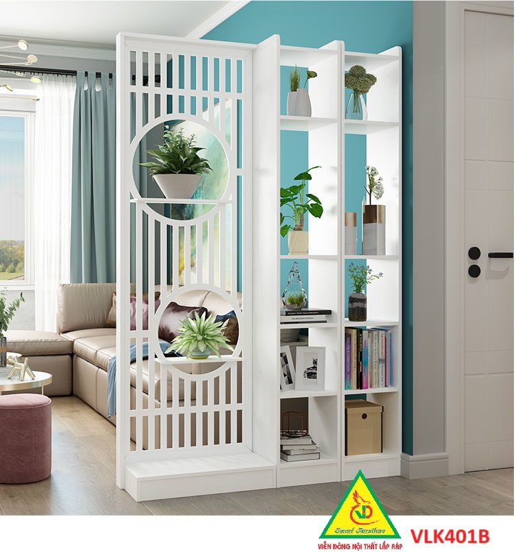 Vách ngăn liền kệ, vách ngăn phòng khách nhà bếp gỗ MDF VLK401